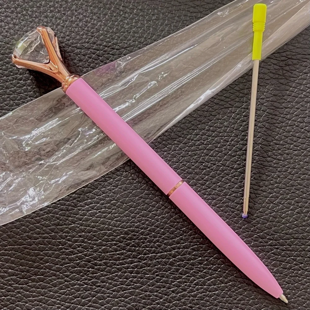 Diamond Top Pink & Gold METAL Ballpoint Pen With Black Ink Refill PinkRainCloud